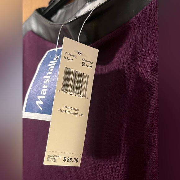 Eight Right Eight Women’s Purple Sweater Dress Tunic Small Pleather Pockets NEW - Picture 2 of 4